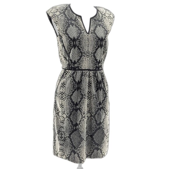 Rebecca Taylor Python Print Gray Black Cap Sleeve Sheath Dress Size 4 - Picture 1 of 8